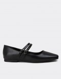 Black Leather Flats