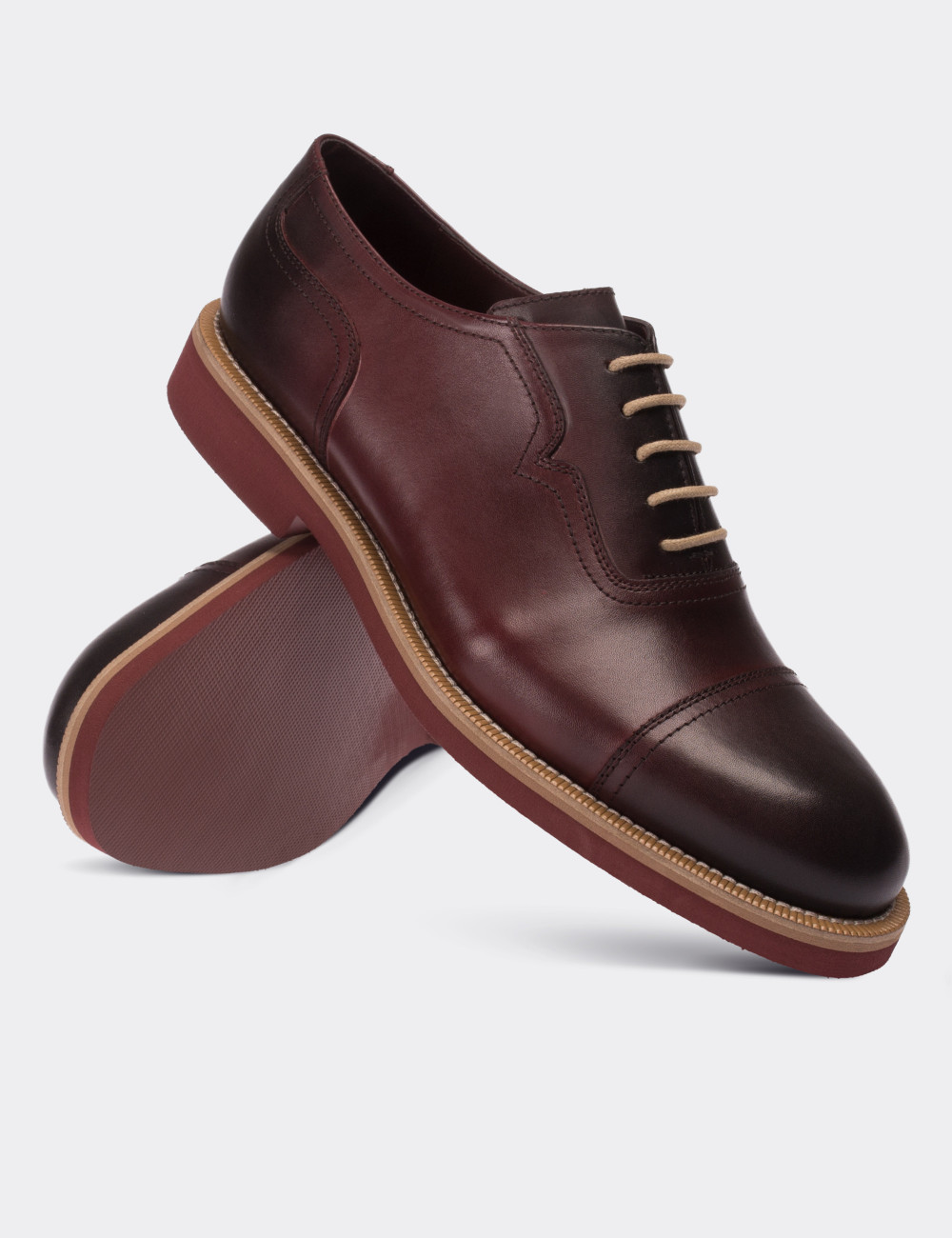 Burgundy  Leather Lace-up Shoes - 01679MBRDE01