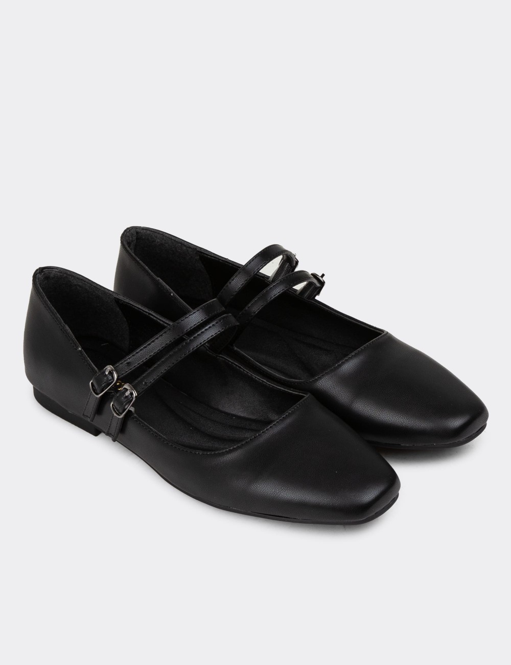 Black Leather Flats - K0110ZSYHC01