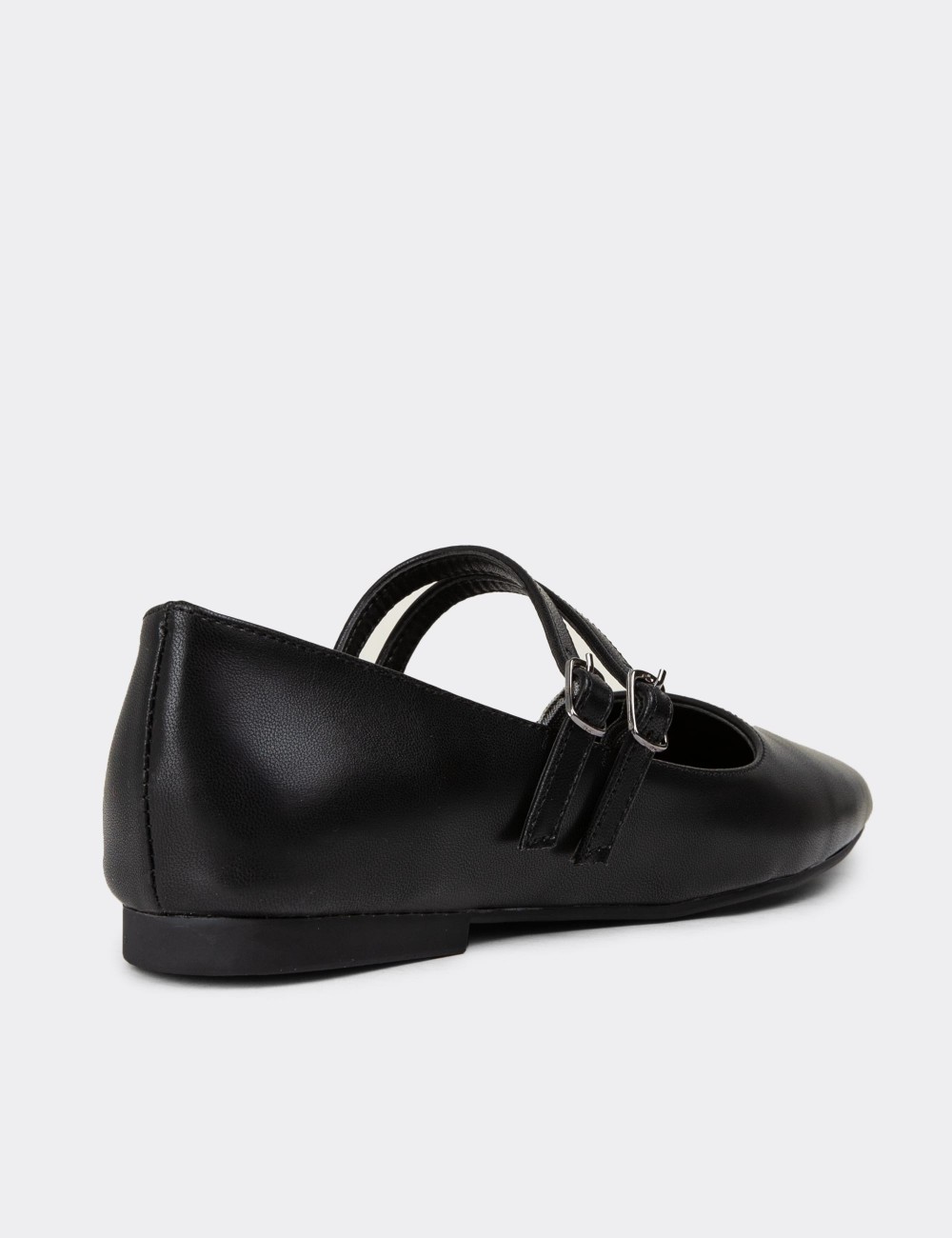 Black Leather Flats - K0110ZSYHC01