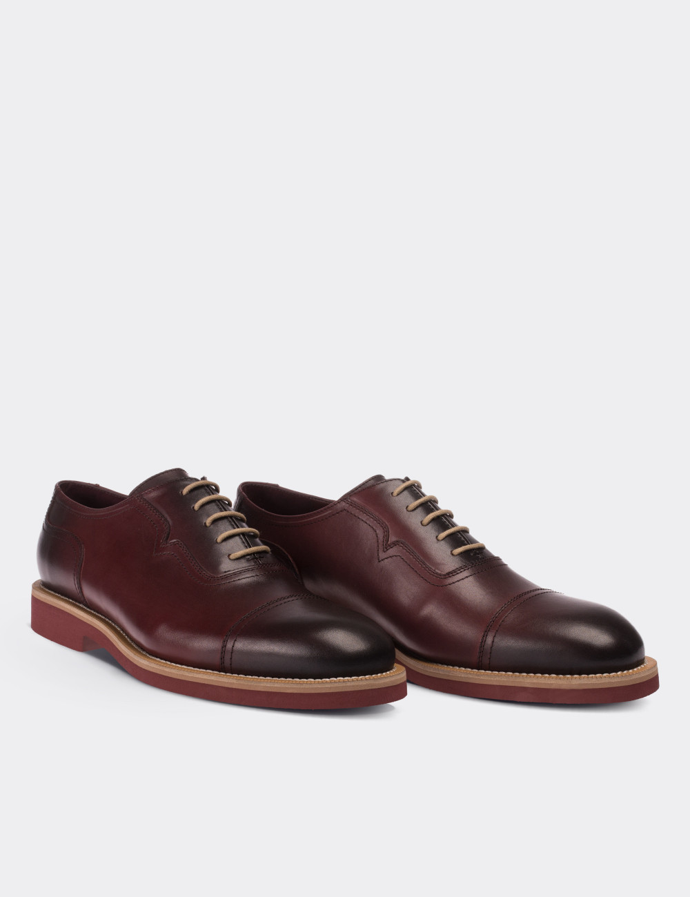 Burgundy  Leather Lace-up Shoes - 01679MBRDE01