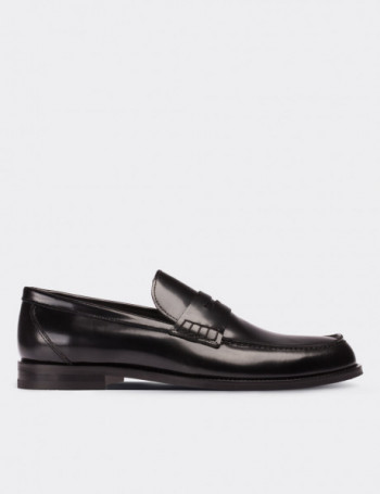 Black  Leather Loafers - 01538MSYHN01