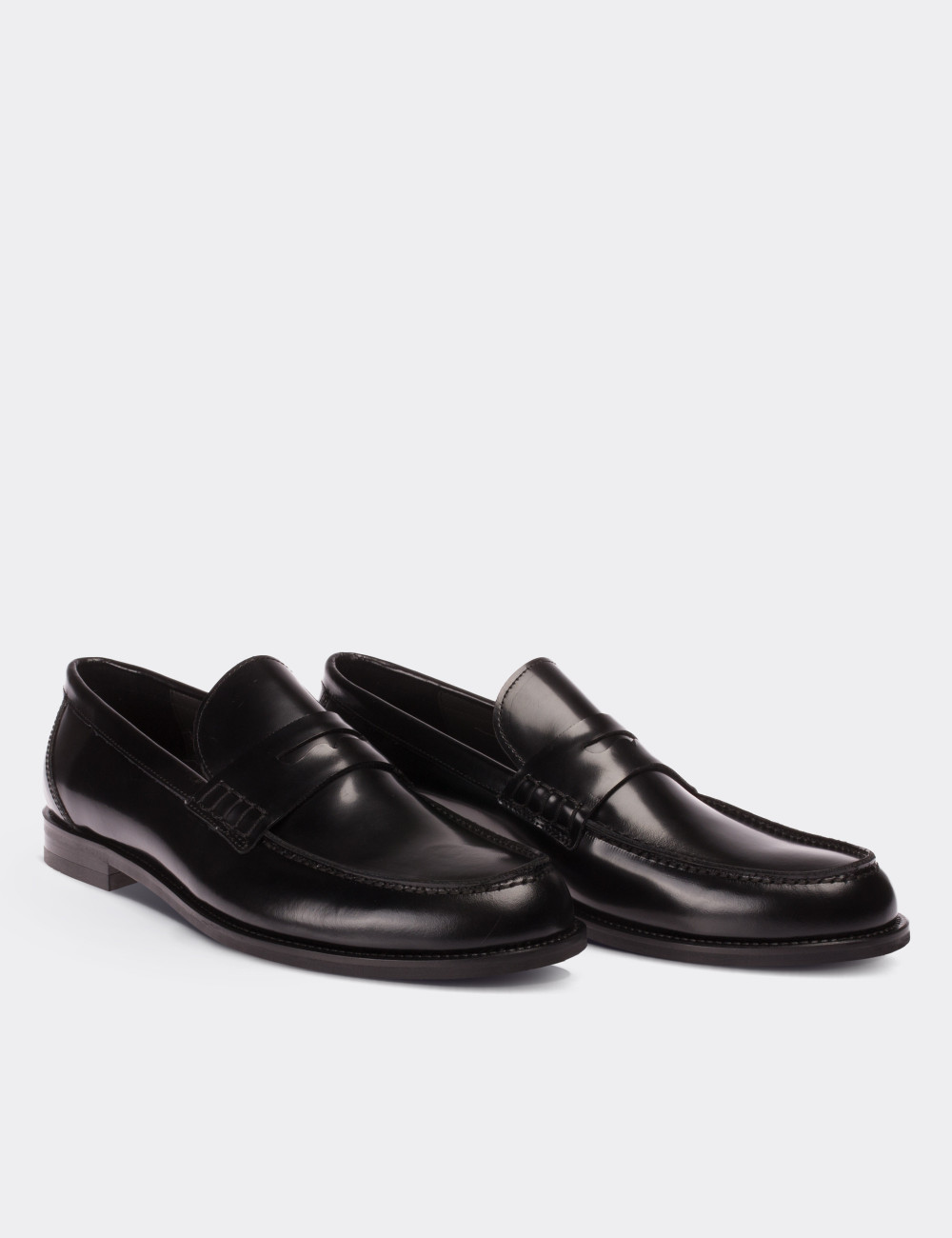 Black  Leather Loafers - 01538MSYHN01
