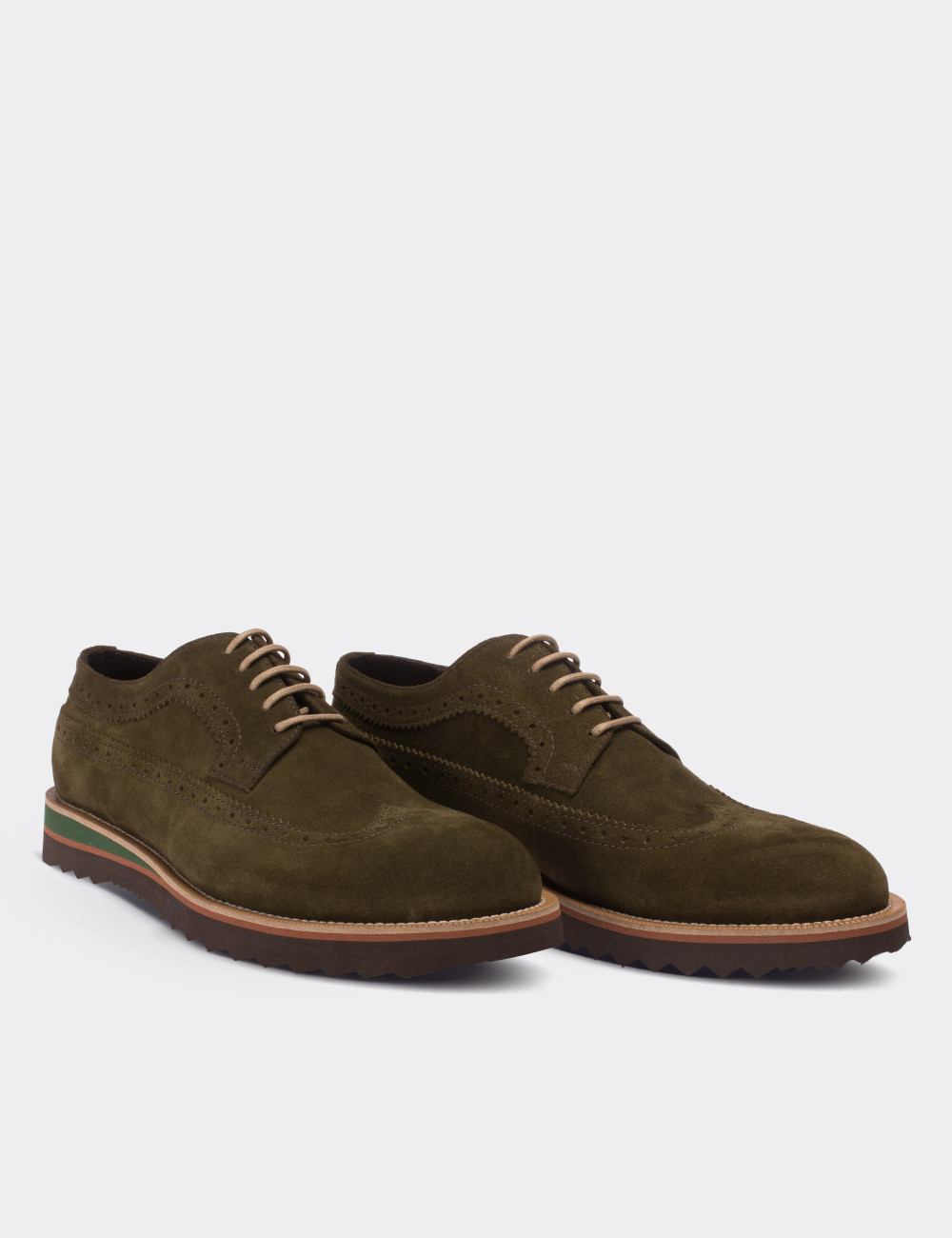 Green Suede Leather Lace-up Shoes - 01293MYSLE09