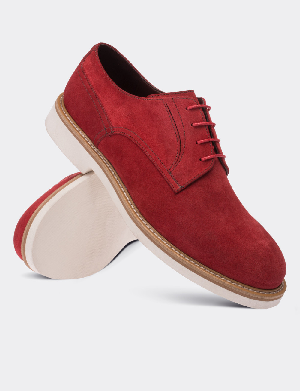 Red Suede Calfskin Lace-up Shoes - Deery