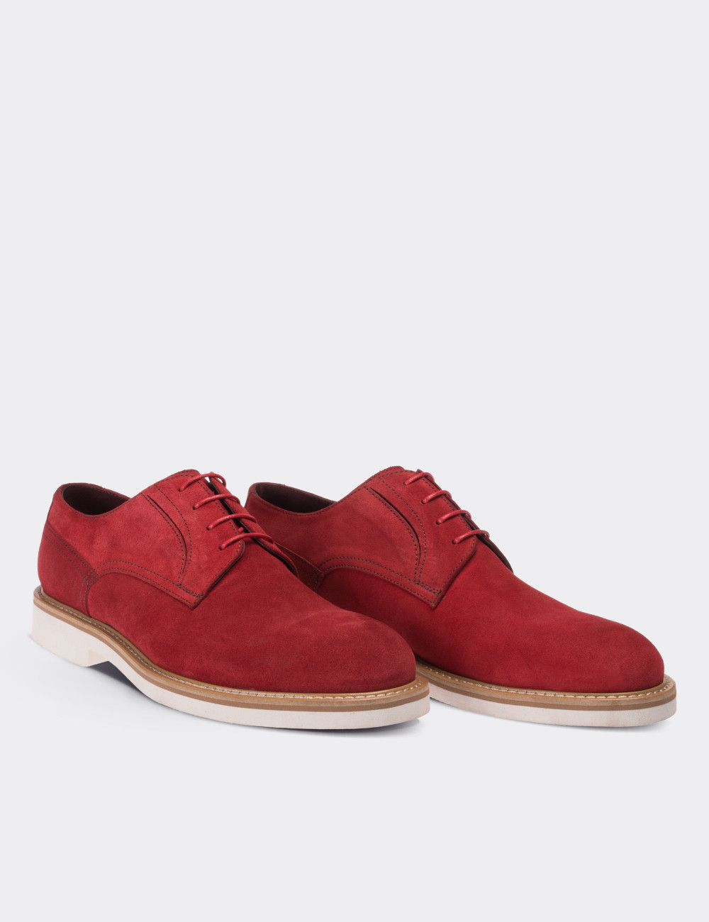 Red Suede Leather Lace-up Shoes - 01294MKRME01