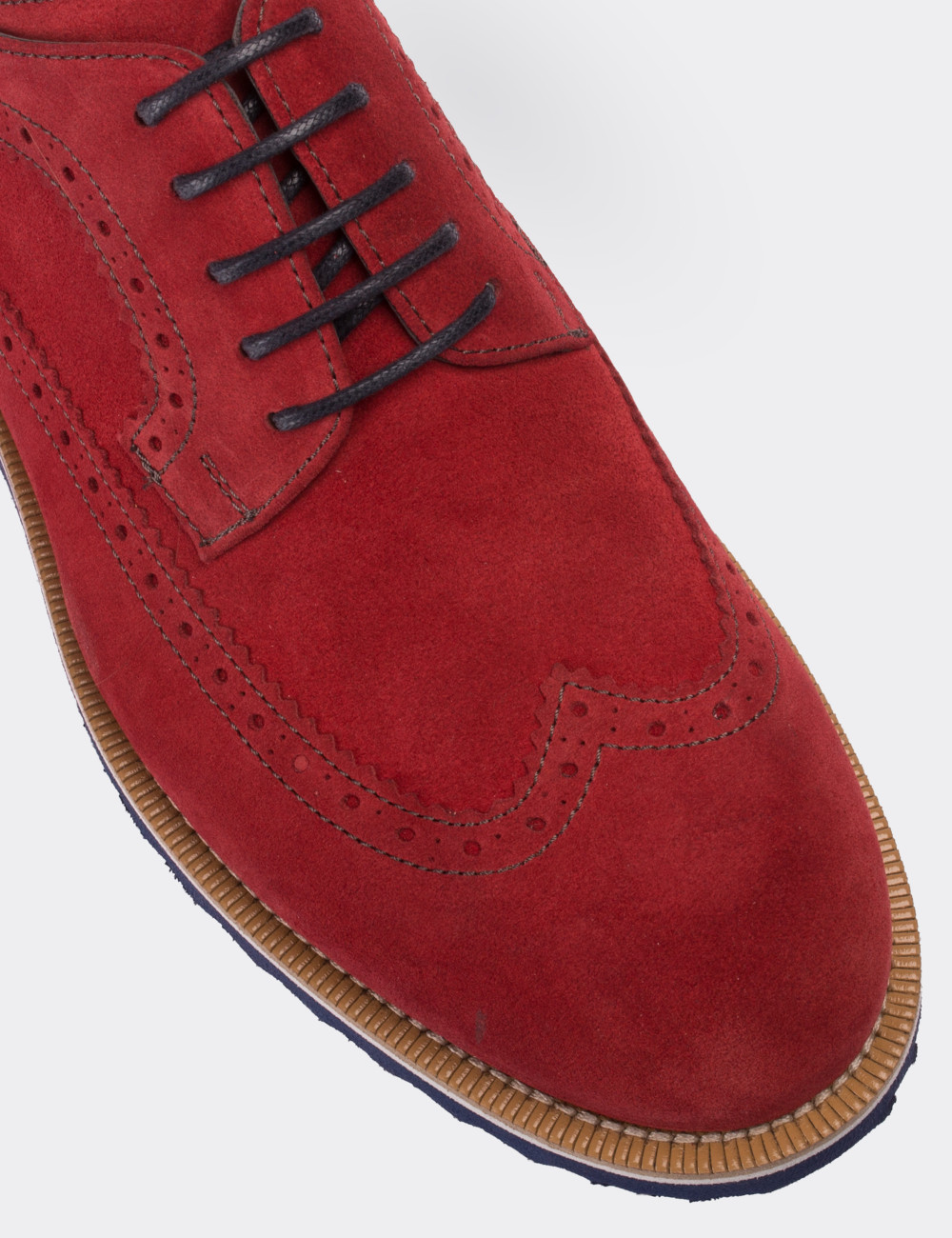 Red Suede Leather Lace-up Shoes - 01293MKRME02