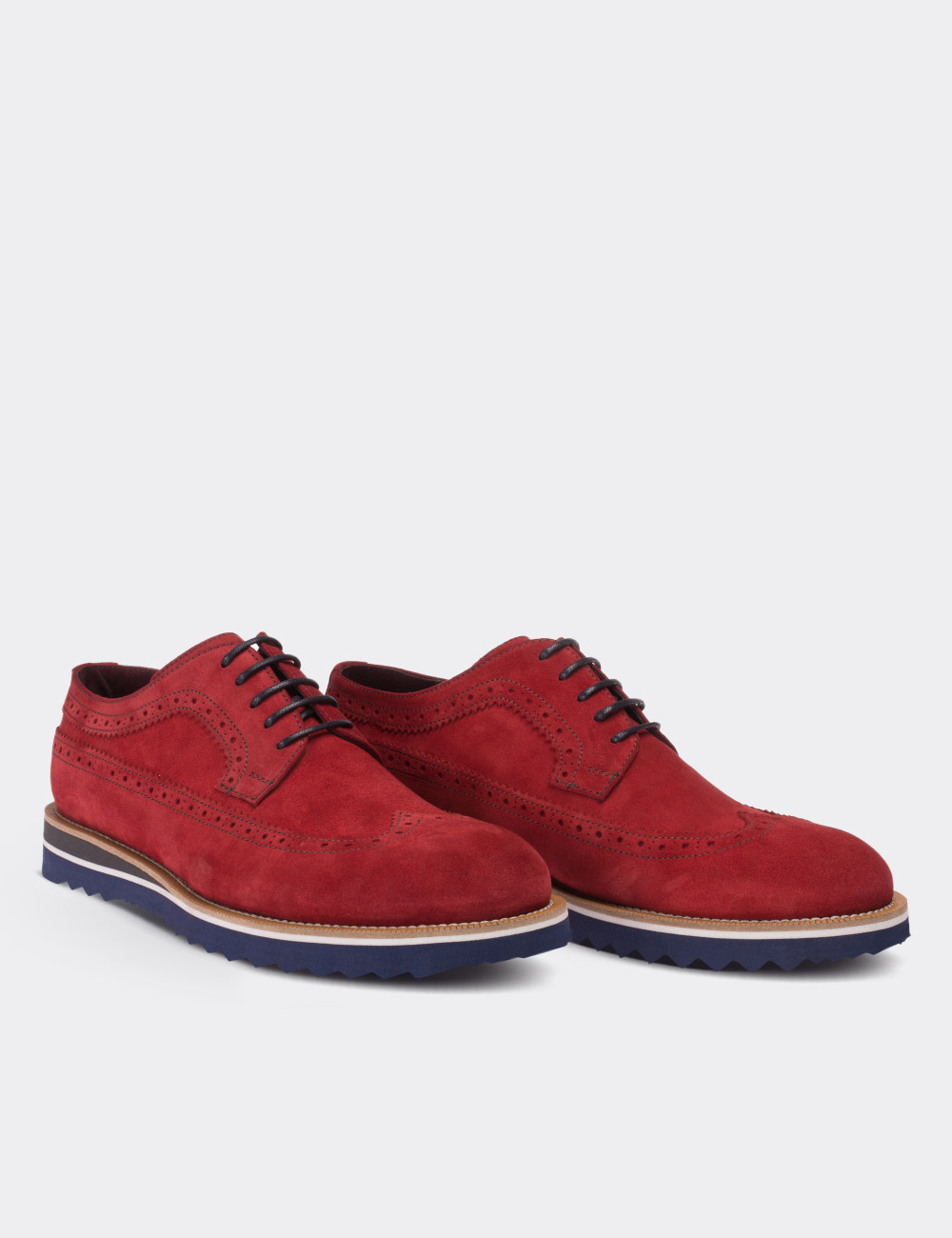 Red Suede Leather Lace-up Shoes - Deery