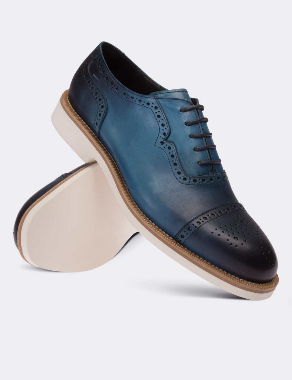 Blue  Leather Lace-up Shoes - 01677MMVIE01