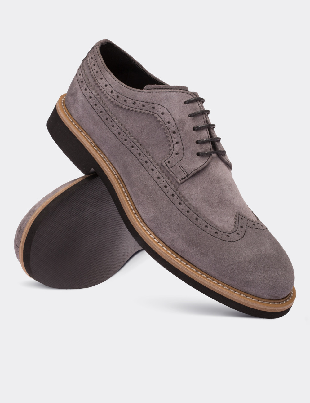 Gray Suede Leather Lace-up Shoes - 01293MGRIE03