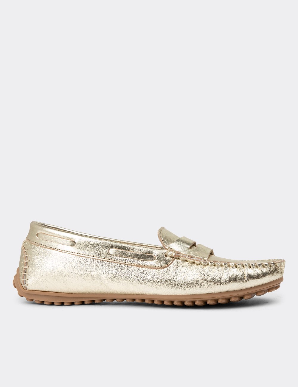 Gold Leather Driving Shoes - SW100ZALTC01