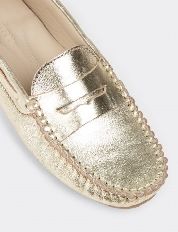 Gold Leather Driving Shoes - SW100ZALTC01