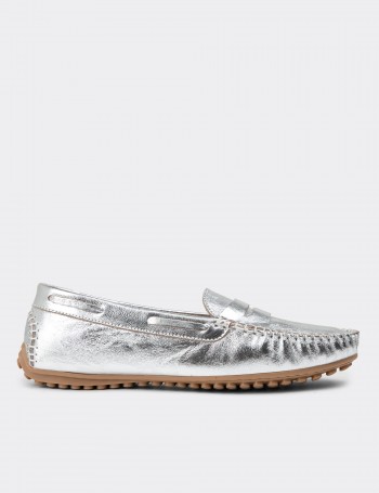 Silver Leather Driving Shoes