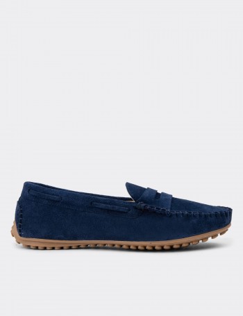 Navy Suede Leather Driving Shoes - SW100ZLCVC01