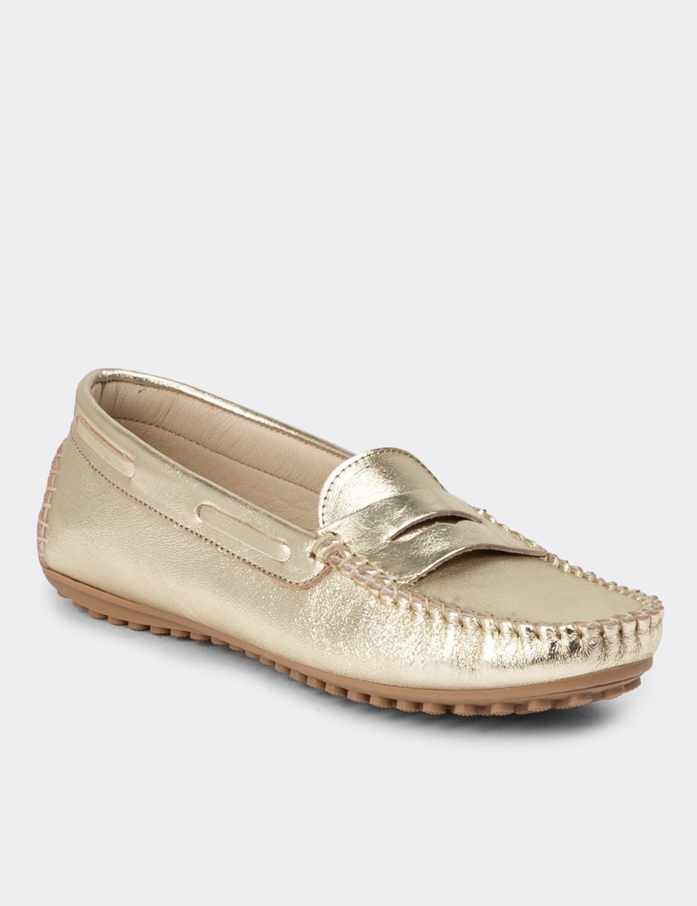 Gold Leather Driving Shoes - SW100ZALTC01