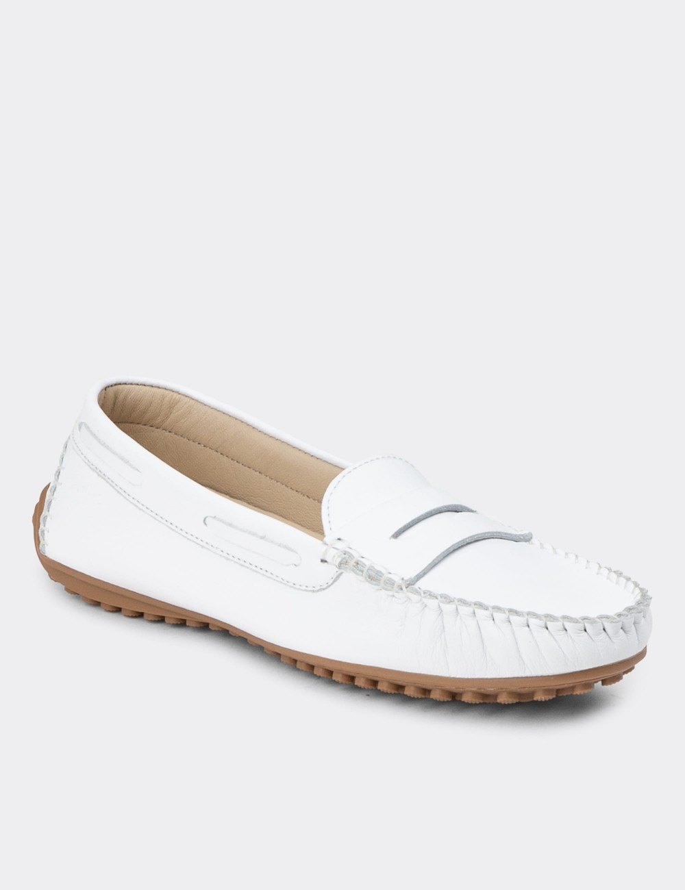 White Leather Driving Shoes - SW100ZBYZC01