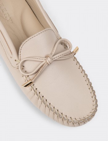 Beige Leather Driving Shoes - SW101ZBEJC01