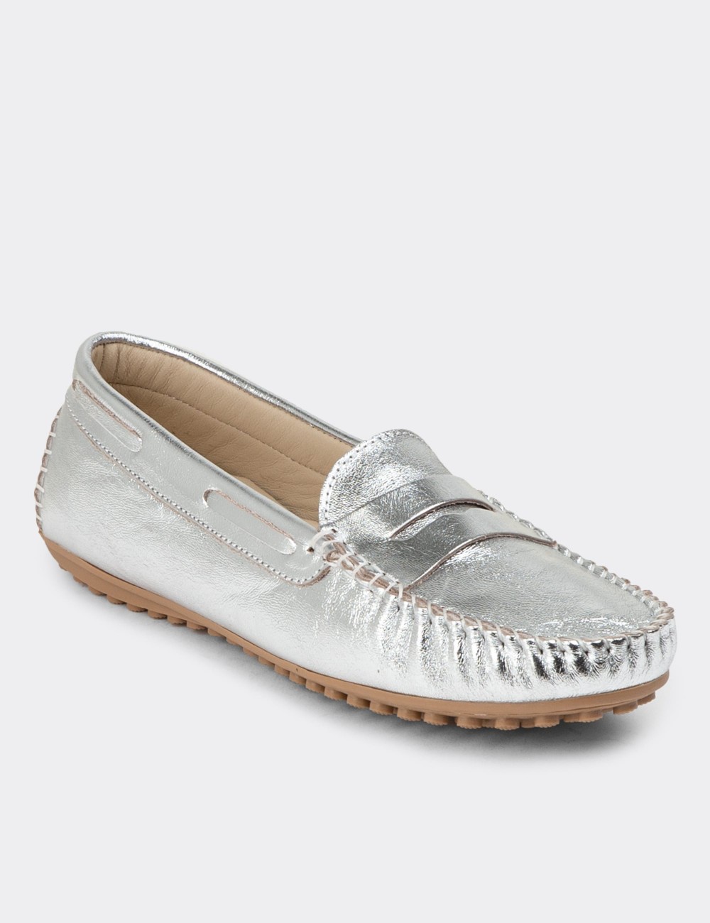 Silver Leather Driving Shoes - SW100ZGMSC01