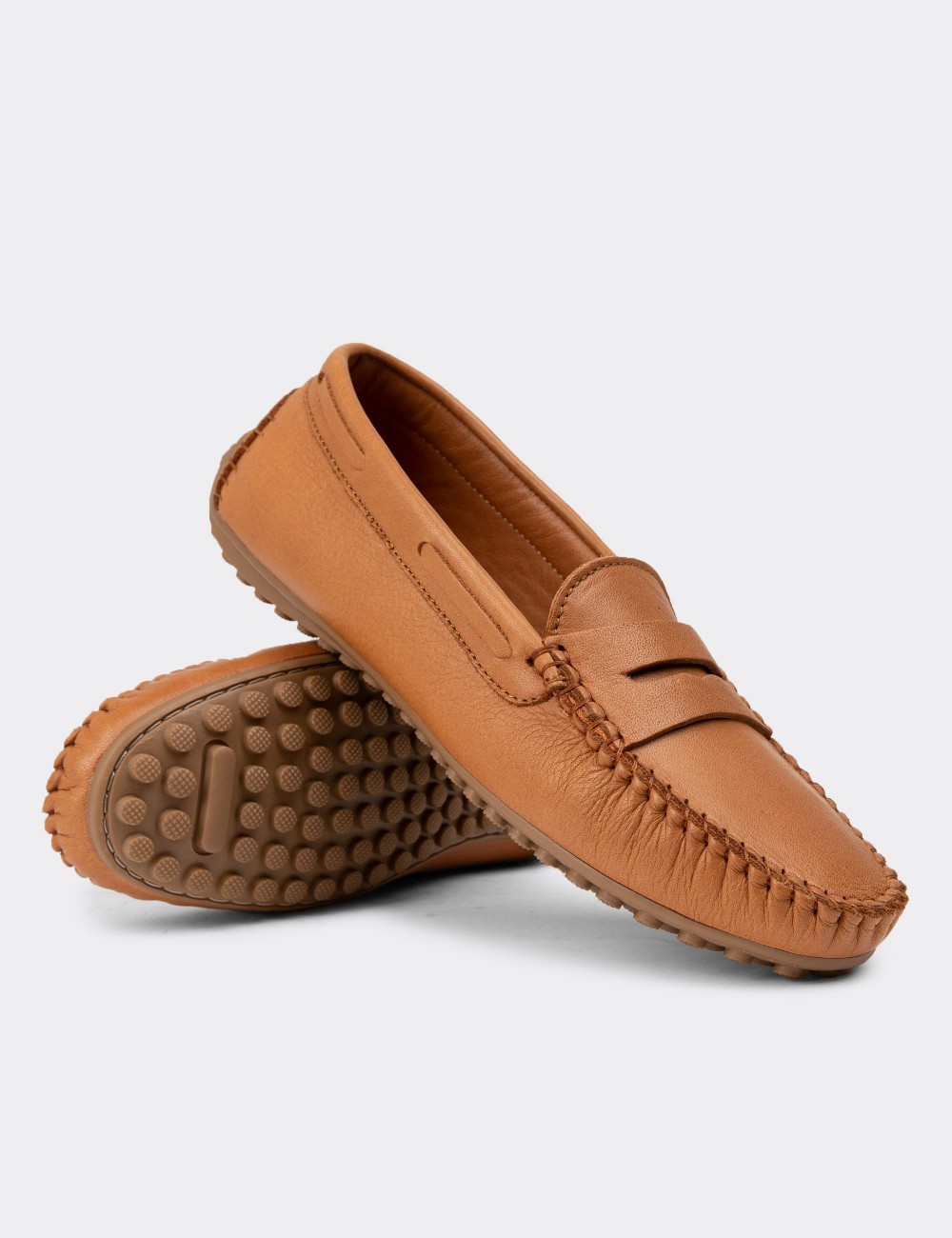 Tan Leather Driving Shoes - SW100ZTBAC01