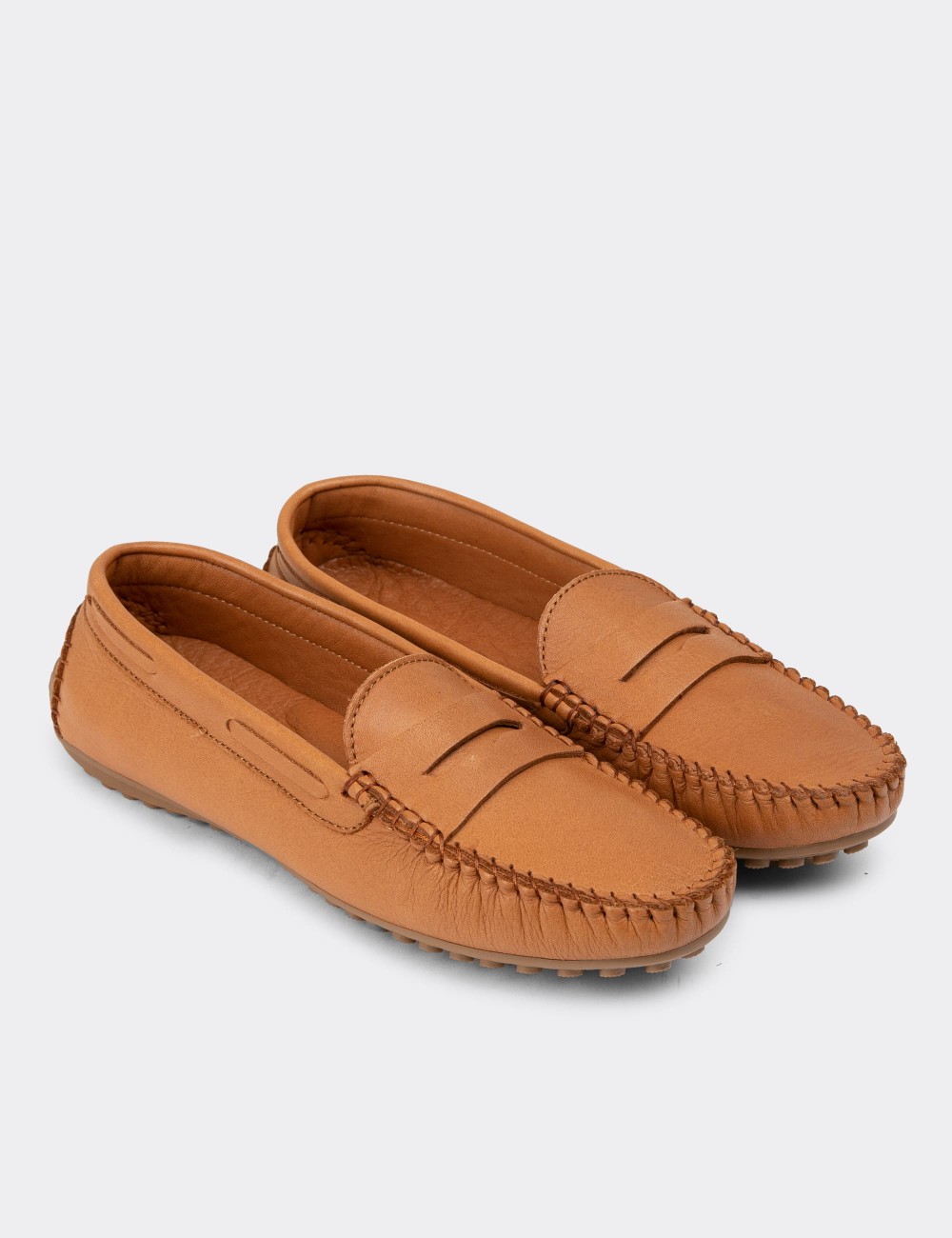 Tan Leather Driving Shoes - SW100ZTBAC01