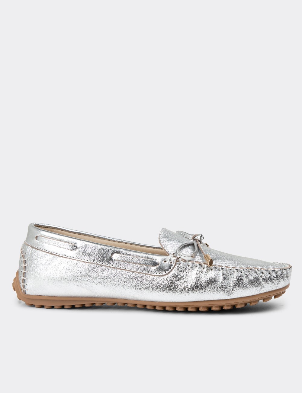 Silver Leather Driving Shoes - SW101ZGMSC01