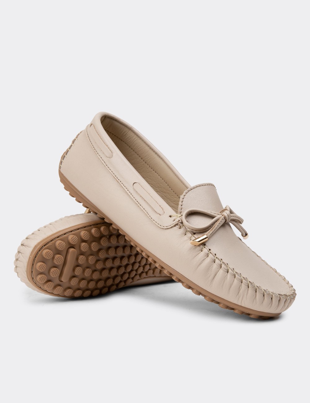 Beige Leather Driving Shoes - SW101ZBEJC01