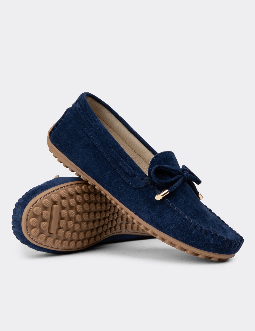 Navy Suede Leather Driving Shoes - SW101ZLCVC01