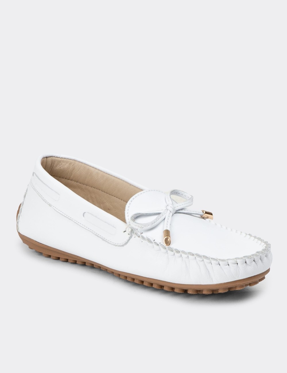 White Leather Driving Shoes - SW101ZBYZC01