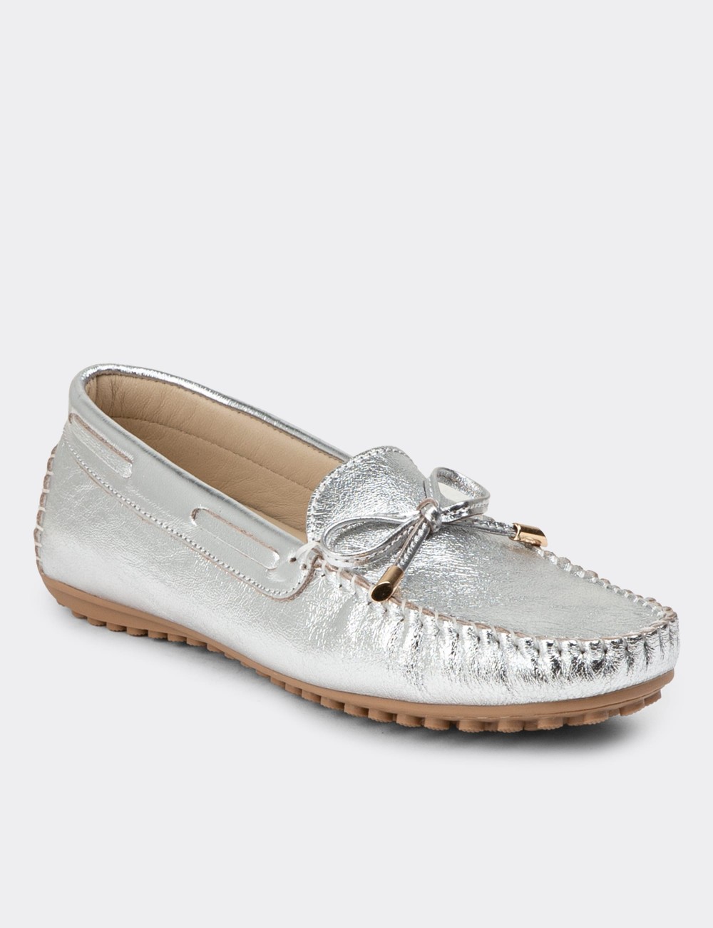 Silver Leather Driving Shoes - SW101ZGMSC01