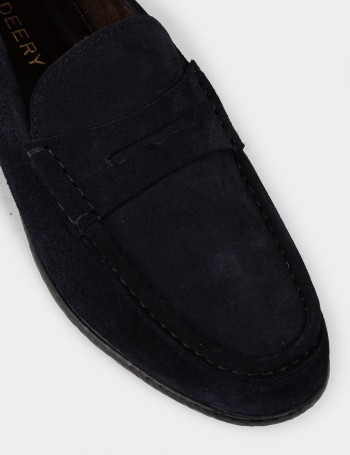 Navy Suede Leather Loafers - 01510MLCVC06