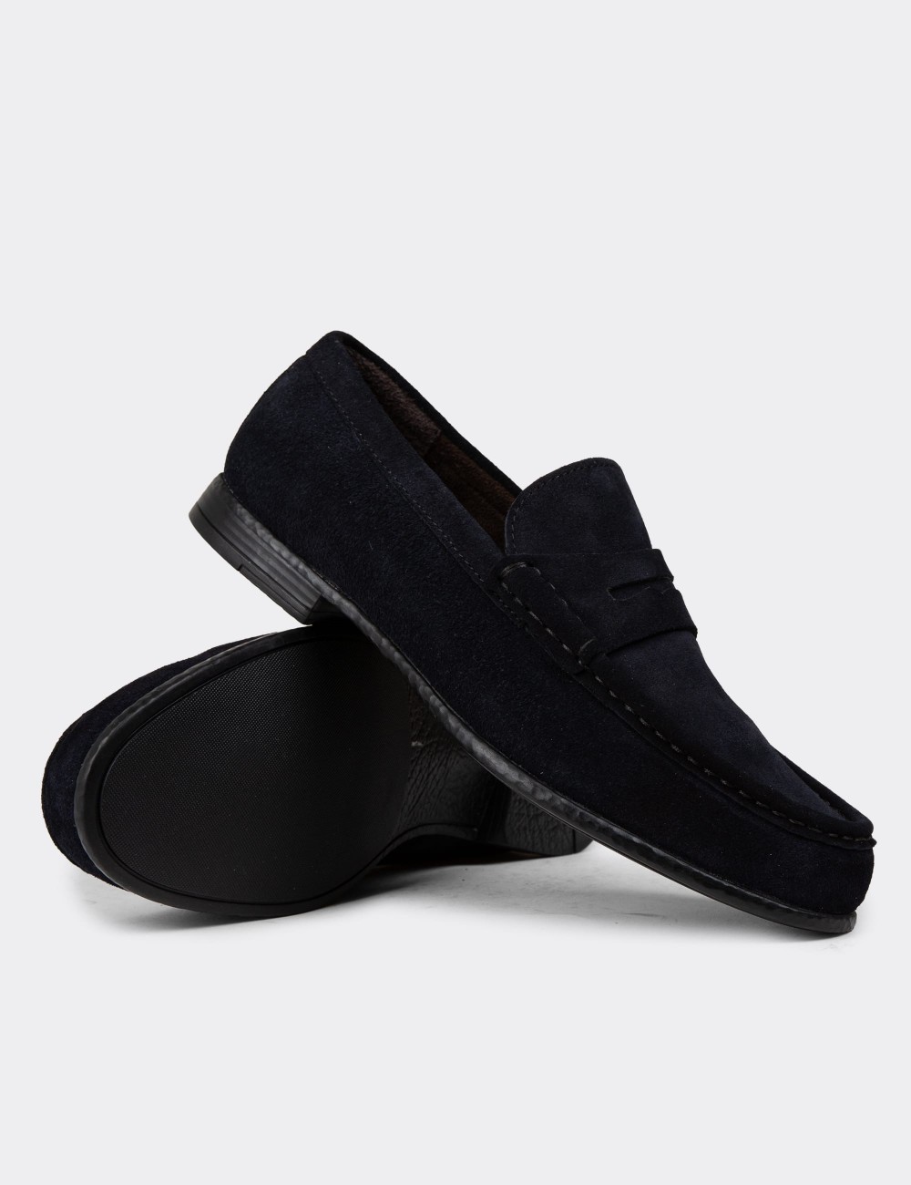 Navy Suede Leather Loafers - 01510MLCVC06