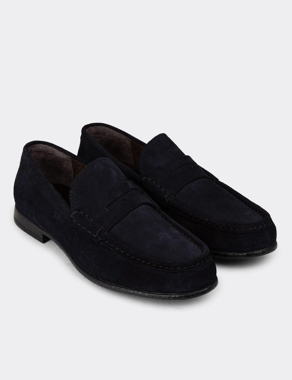 Navy Suede Leather Loafers - 01510MLCVC06