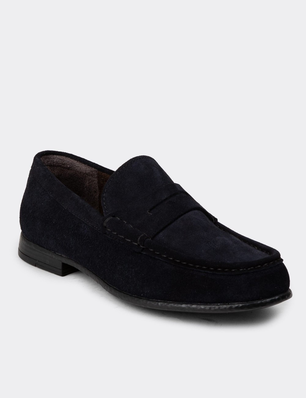 Navy Suede Leather Loafers - 01510MLCVC06