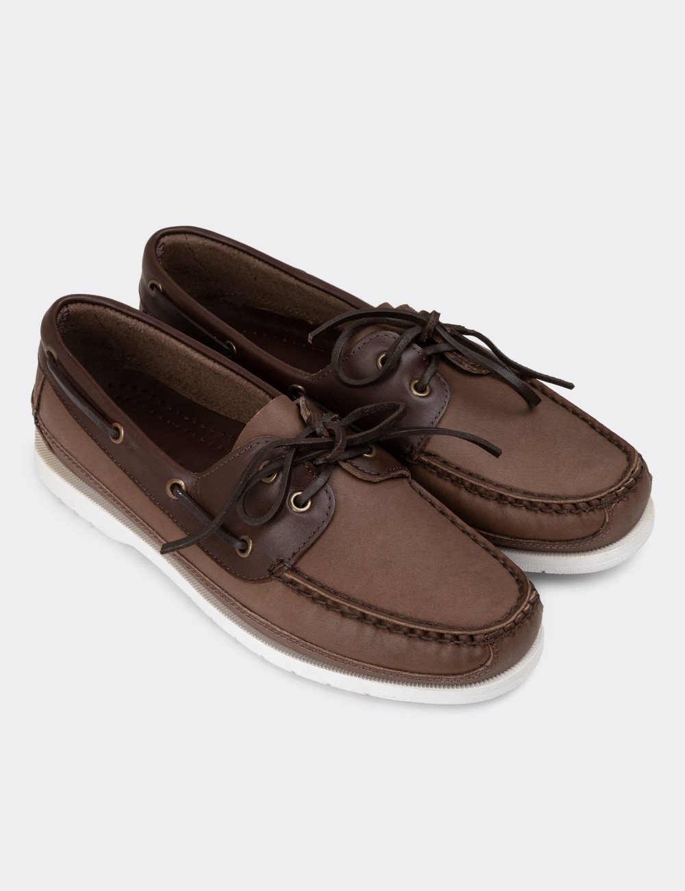 Brown Leather Marine Shoes - 01543MKHVC07