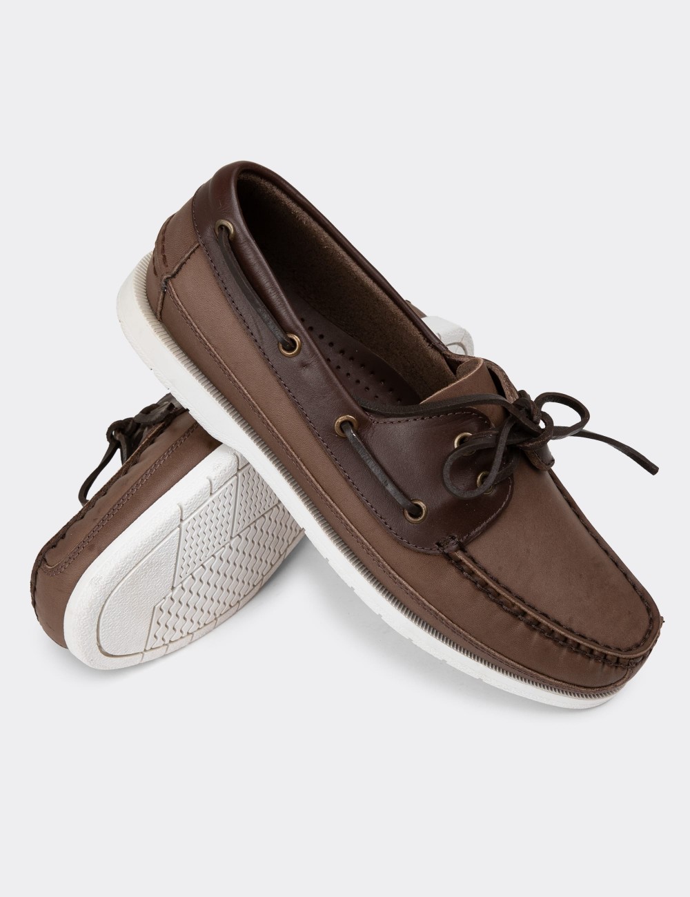 Brown Leather Marine Shoes - 01543MKHVC07