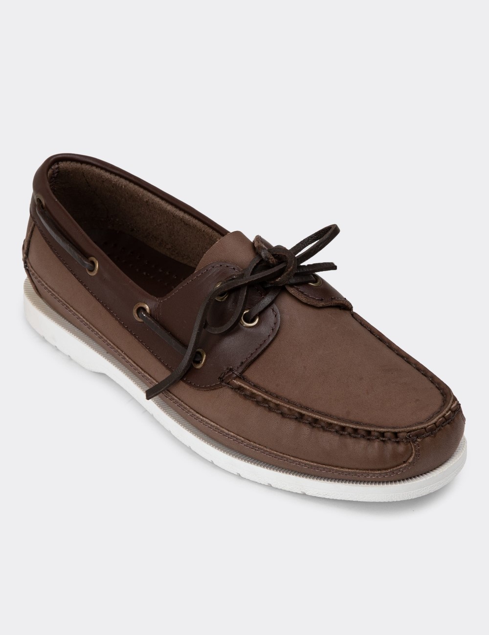 Brown Leather Marine Shoes - 01543MKHVC07