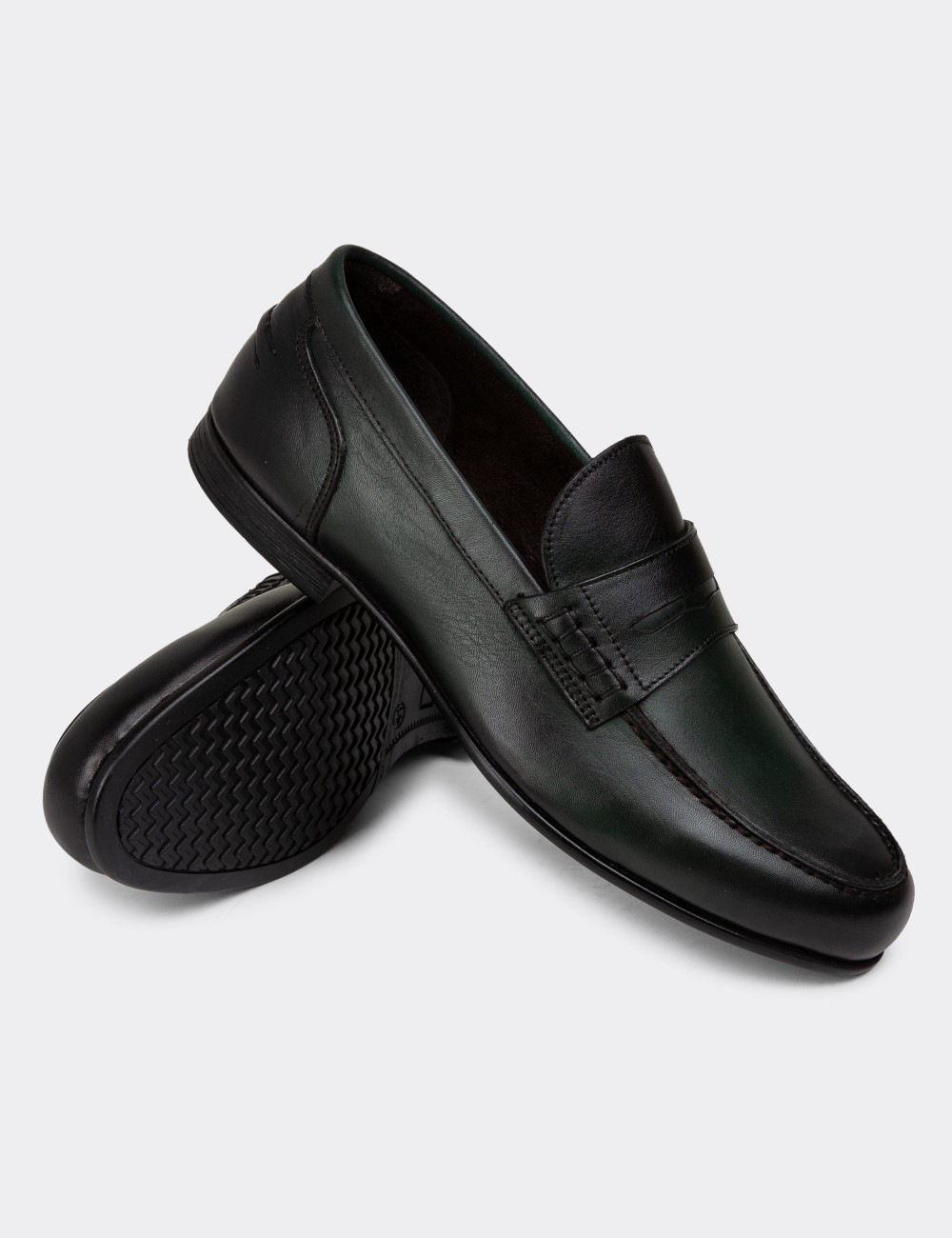 Green Leather Loafers - 01978MYSLC02