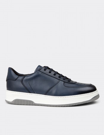 Navy Leather Sneakers - 01965MLCVE05