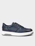 Navy Leather Sneakers