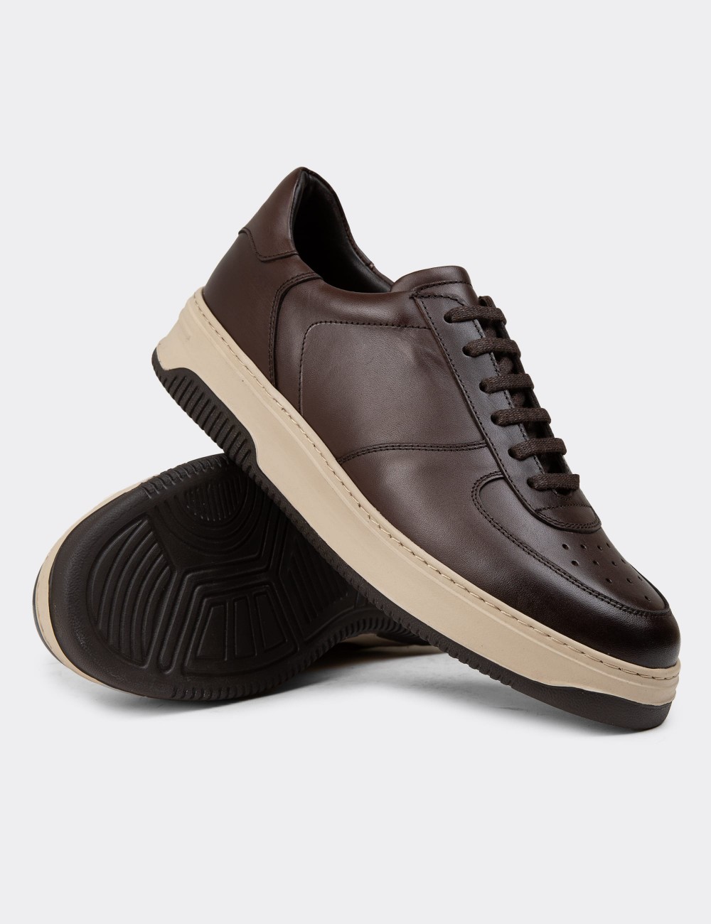 Brown Leather Sneakers - 01965MKHVE06