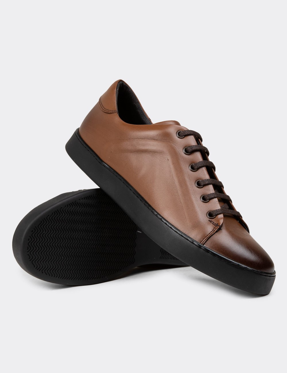 Tan Leather Sneakers - 01956MTBAC01