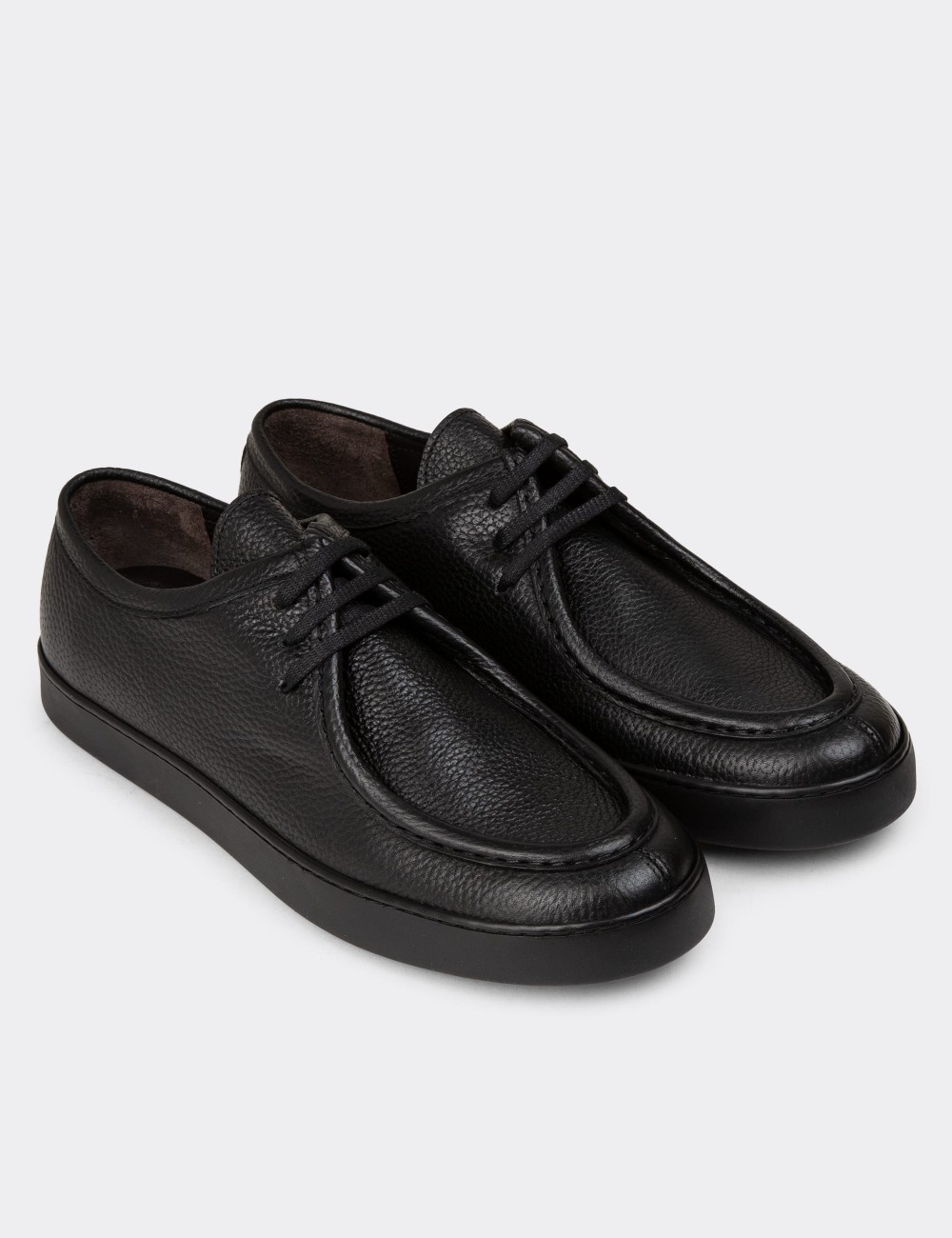 Black Leather Lace-up Shoes - 01926MSYHC03