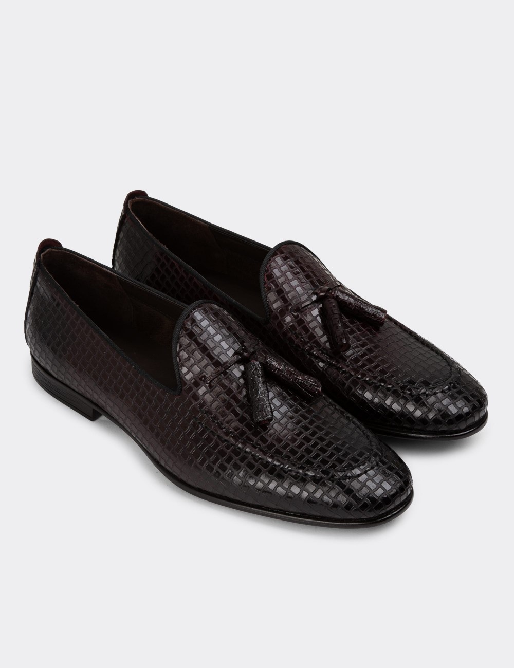 Burgundy Leather Loafers - 01701MBRDC07