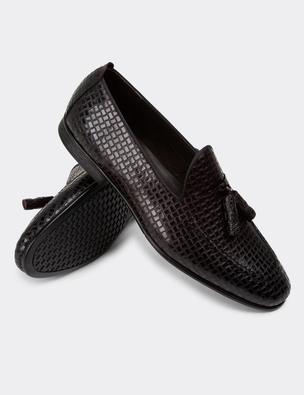 Burgundy Leather Loafers - 01701MBRDC07