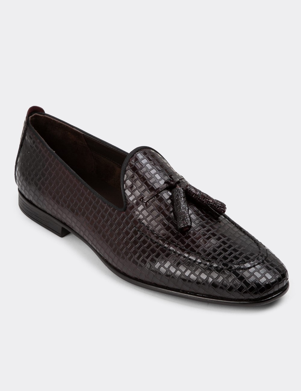 Burgundy Leather Loafers - 01701MBRDC07