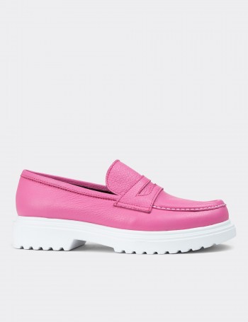 Pink Leather Loafers