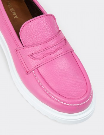 Pink Leather Loafers