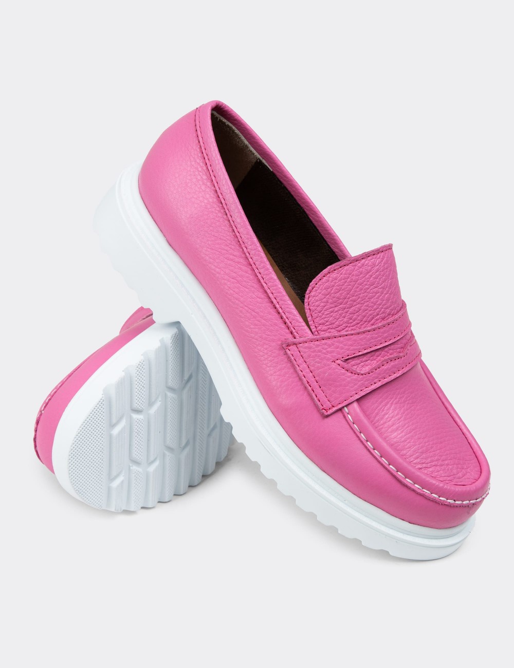 Pink Leather Loafers - 01903ZPMBP01