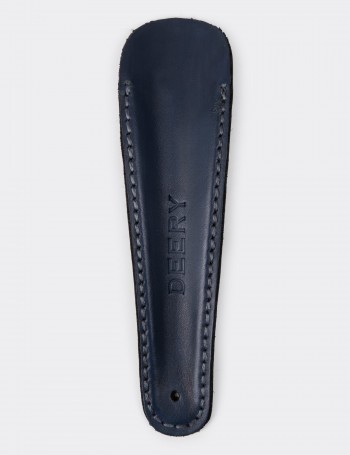 Navy Leather Shoehorn with Stainless Steel - 22222MLCVJ02