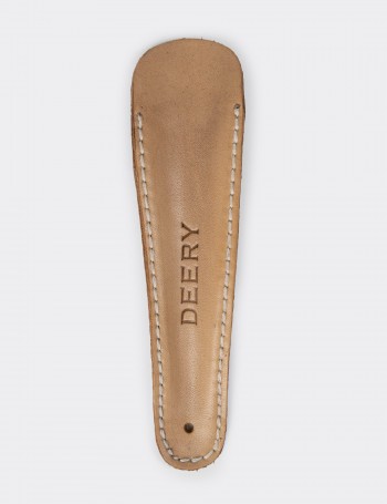 Beige Leather Shoehorn with Stainless Steel - 22222MBEJJ01